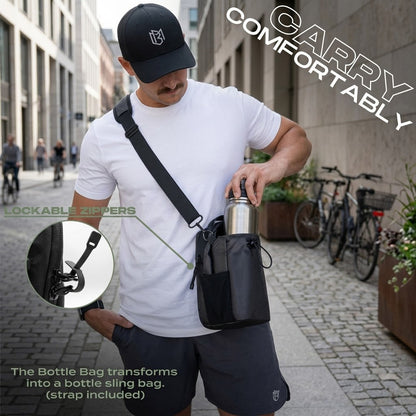 Magnetic Water Bottle Holder Bag with Phone Pocket and Sling Strap halbber
