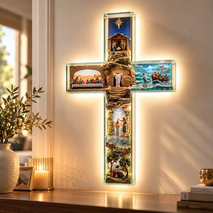 Sacred Story Cross Illuminated Biblical Wall Art Theholidaycrate