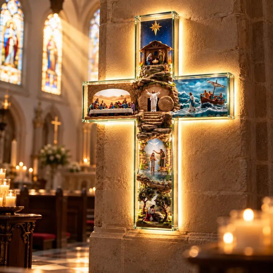 Sacred Story Cross Illuminated Biblical Wall Art Theholidaycrate