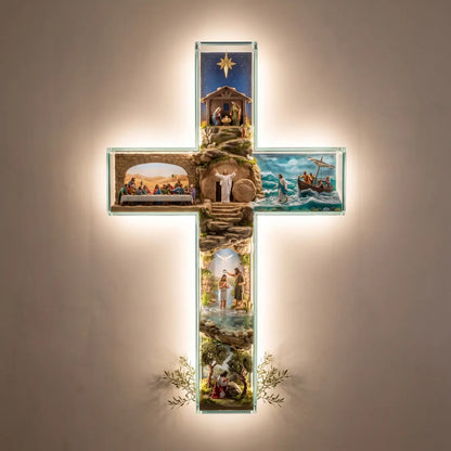 Sacred Story Cross Illuminated Biblical Wall Art